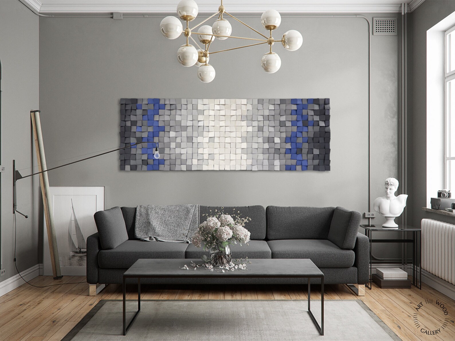 CLOUDY SKY Light Blue and Gray Large Acoustic Wood Wall Sound Diffuser ...