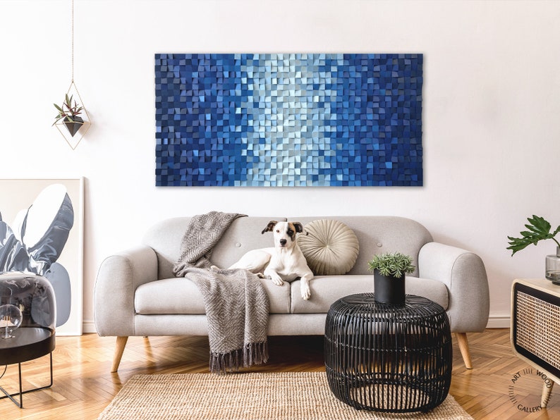 Navy Blue Wood Wall Slat Acoustic Sound Diffuser Art Panel Etsy