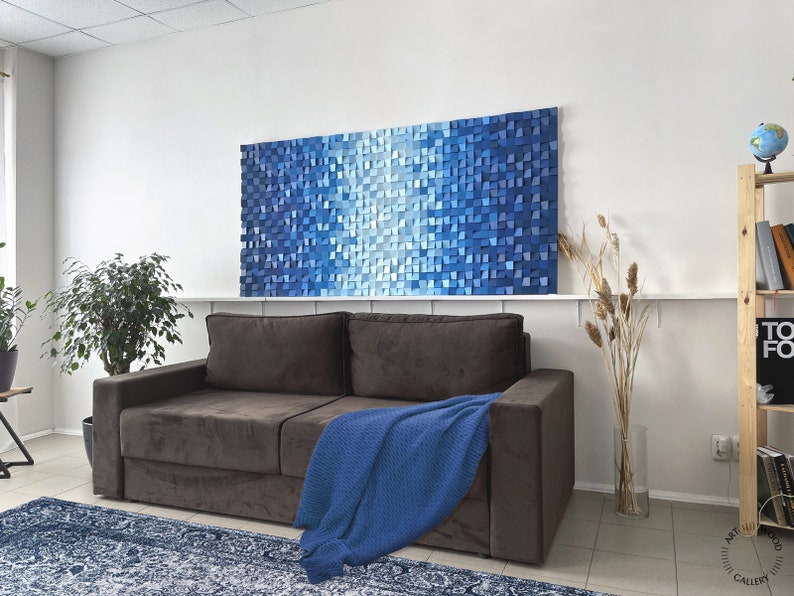 Navy Blue Wood Wall Slat Acoustic Sound Diffuser Art Panel Etsy