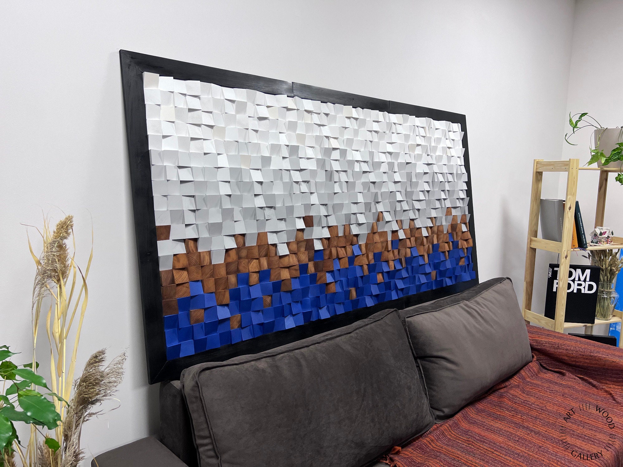 Navy Blue Wood Wall Slat Acoustic Sound Diffuser Art Framed - Etsy