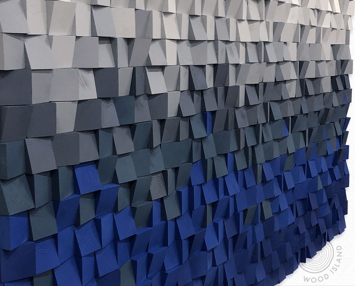 Reclaimed Wood Sound Diffuser Wall Art deep Blue Etsy