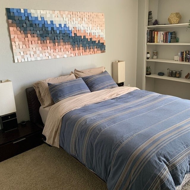 Large Wood Wall Decor for Bedroom Above the Bed, Reclaimed Wood Sound Diffuser Wall Art, Ombre ...