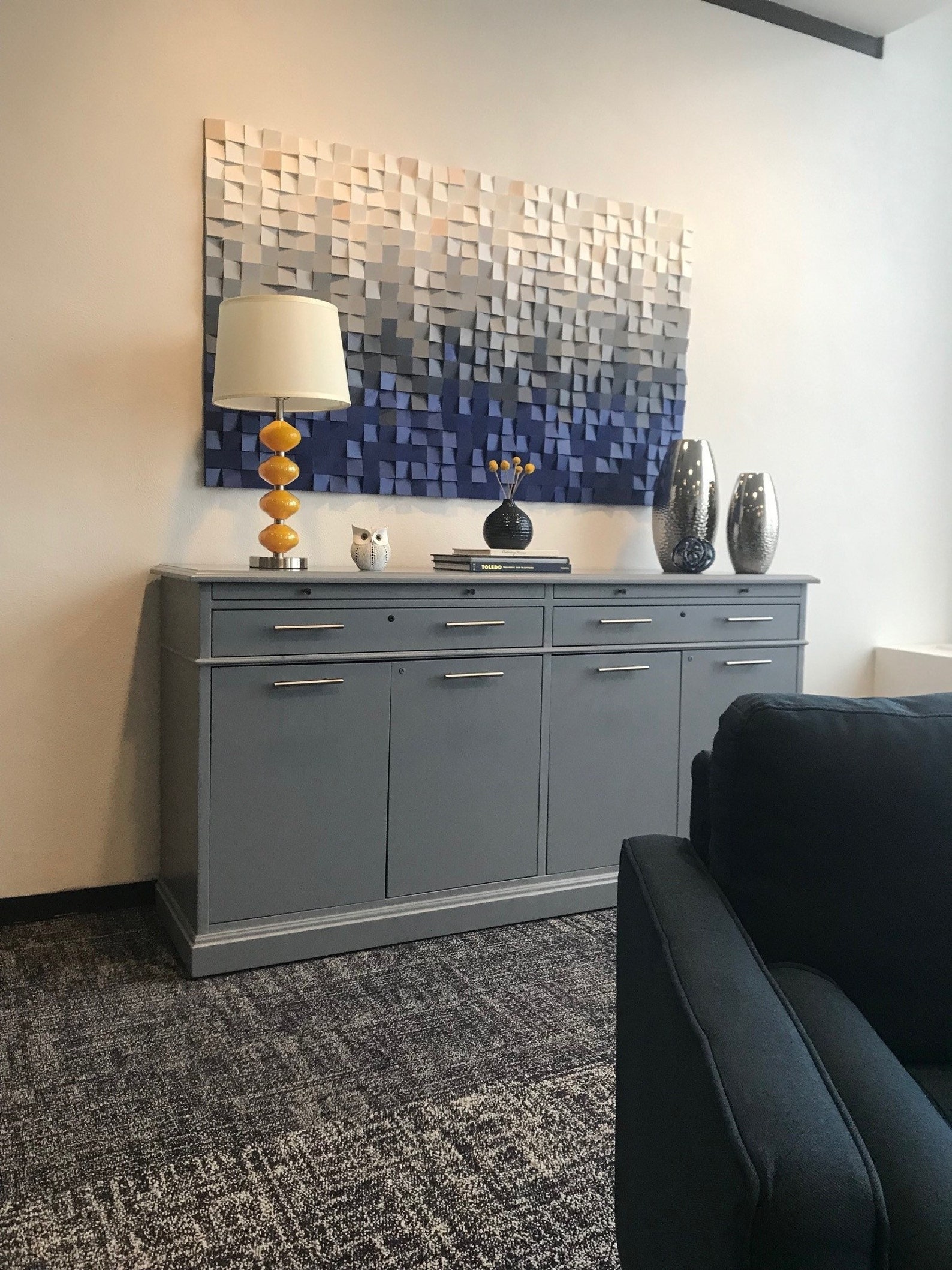 Reclaimed Wood Sound Diffuser Wall Art deep Blue Etsy