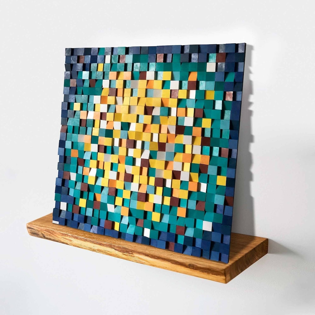 Navy Blue Wood Wall Art Panel Sound Diffuser, Acoustic Wood Slat Wall