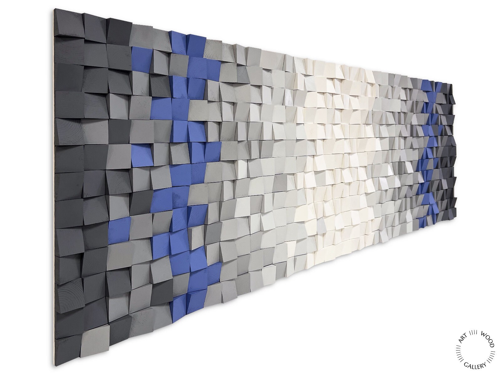 CLOUDY SKY Light Blue and Gray Large Acoustic Wood Wall Sound Diffuser