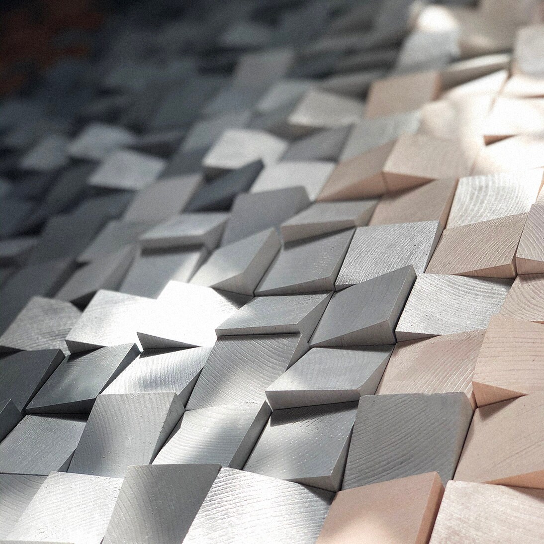 Scandinavian Geometric Wood Wall Art OFFWHITE. Reclaimed Wood Wall 3D Sound Diffuser Panel