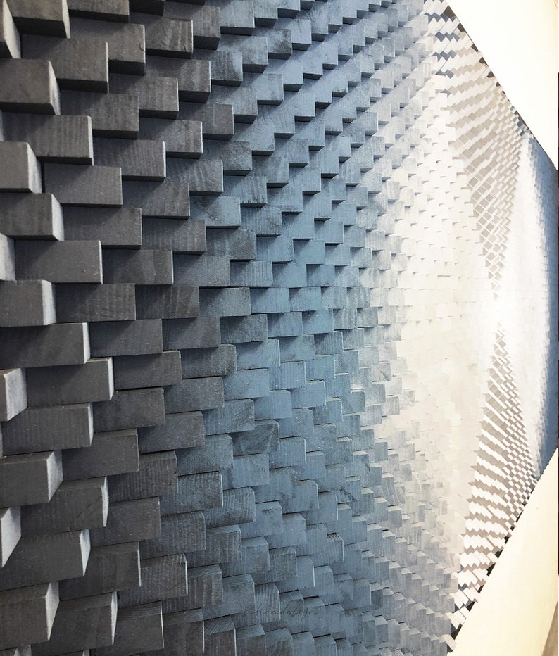 Extra Large Wood Sound Diffuser Acoustic Wall Panel Art SNOWSHTORM, 3d Mosaic Wood Block Slat