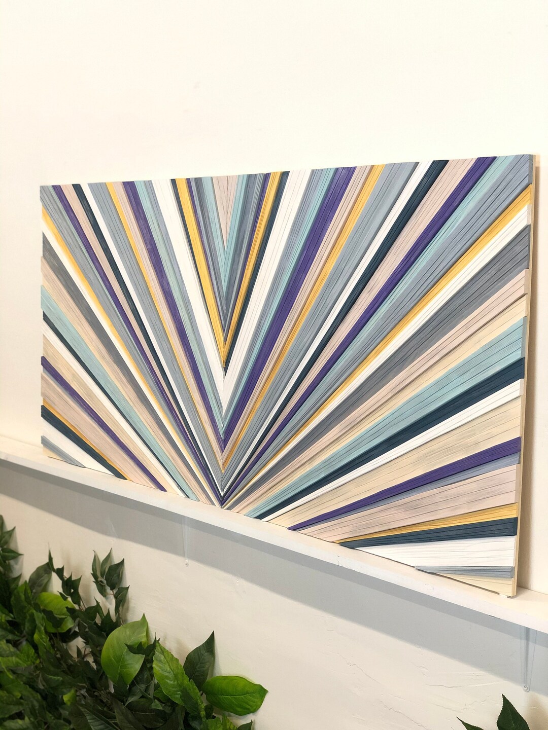 Reclaimed Wood Slat Wall Geometric Art Panel Decor MORNING STAR