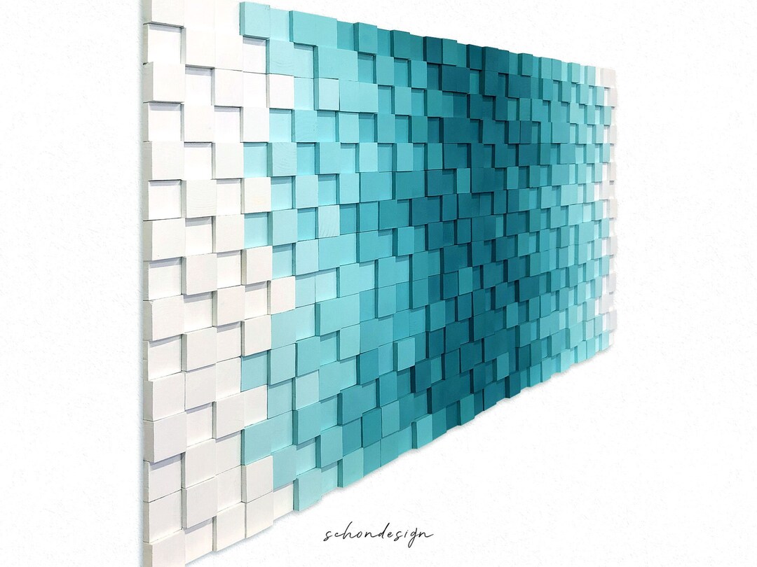 Teal Ombre Acoustic Wood Wall Panel Art mint Etsy