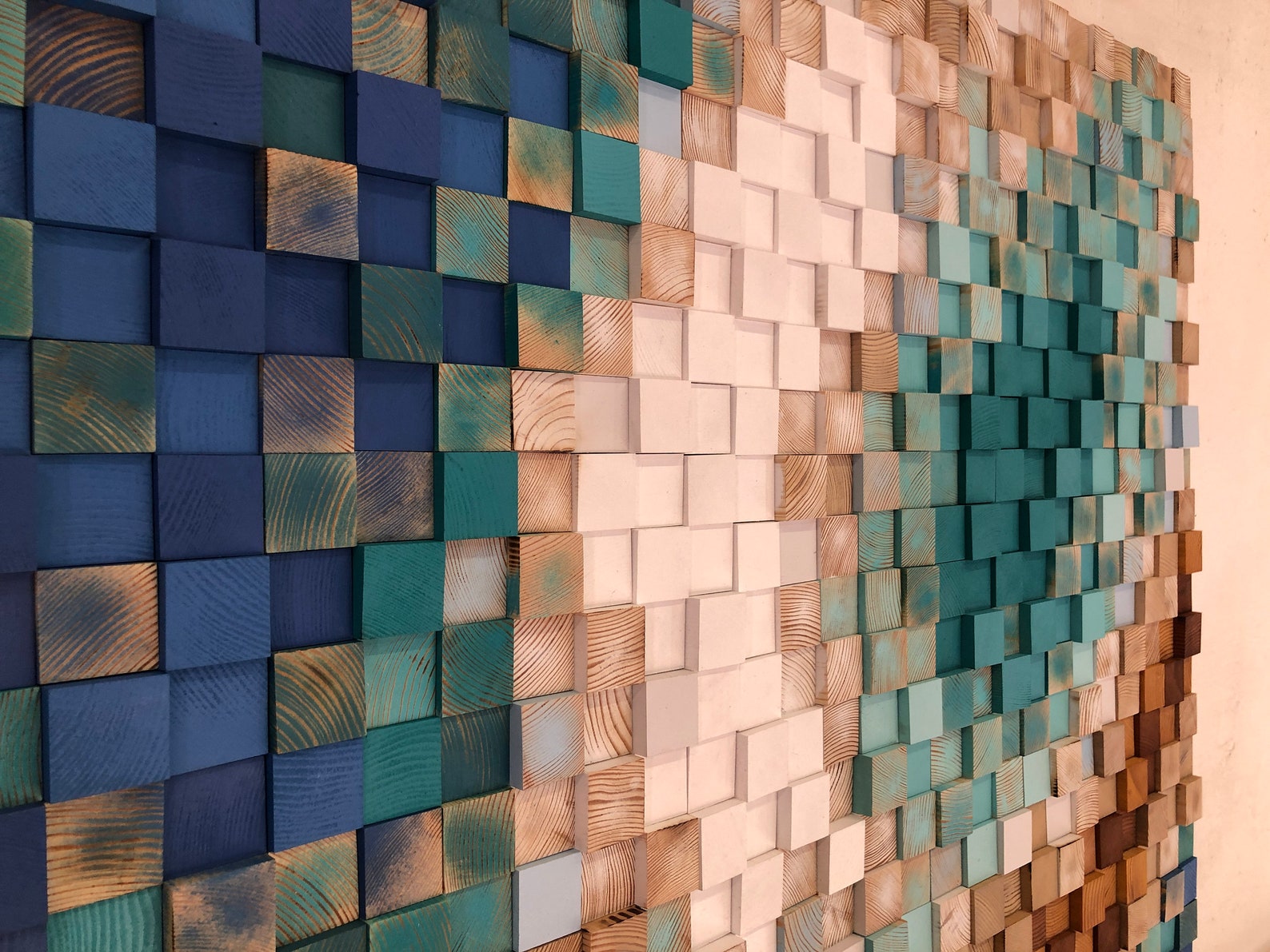 Reclaimed Wood Sound Diffuser Wall Acoustic Panel Art earth, 3d Mosaic Wood Block Slat Wall Art