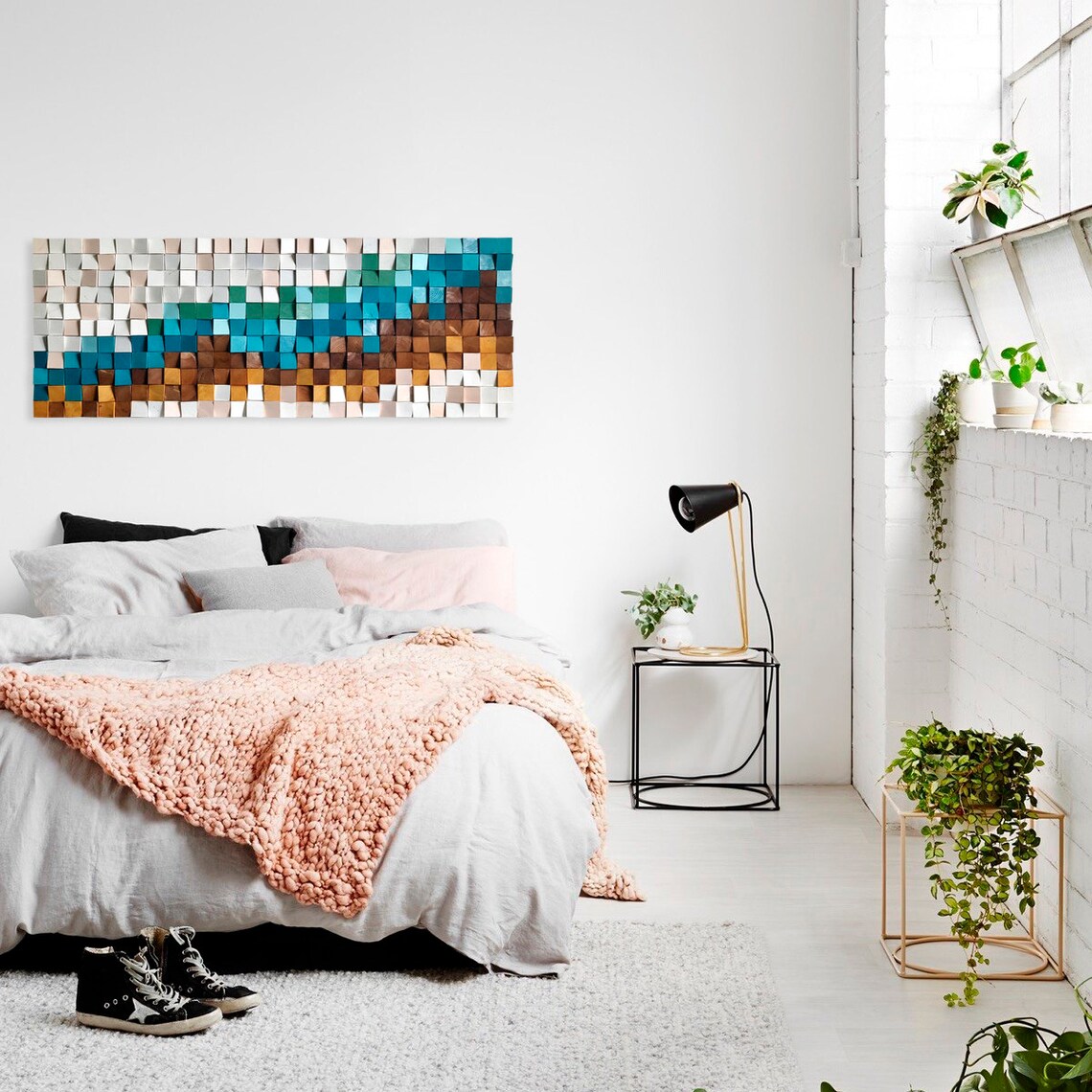 Wood Wall Art for Bedroom Above the Bed Decor, Reclaimed Wood Sound Diffuser Wall Art, Acoustic ...