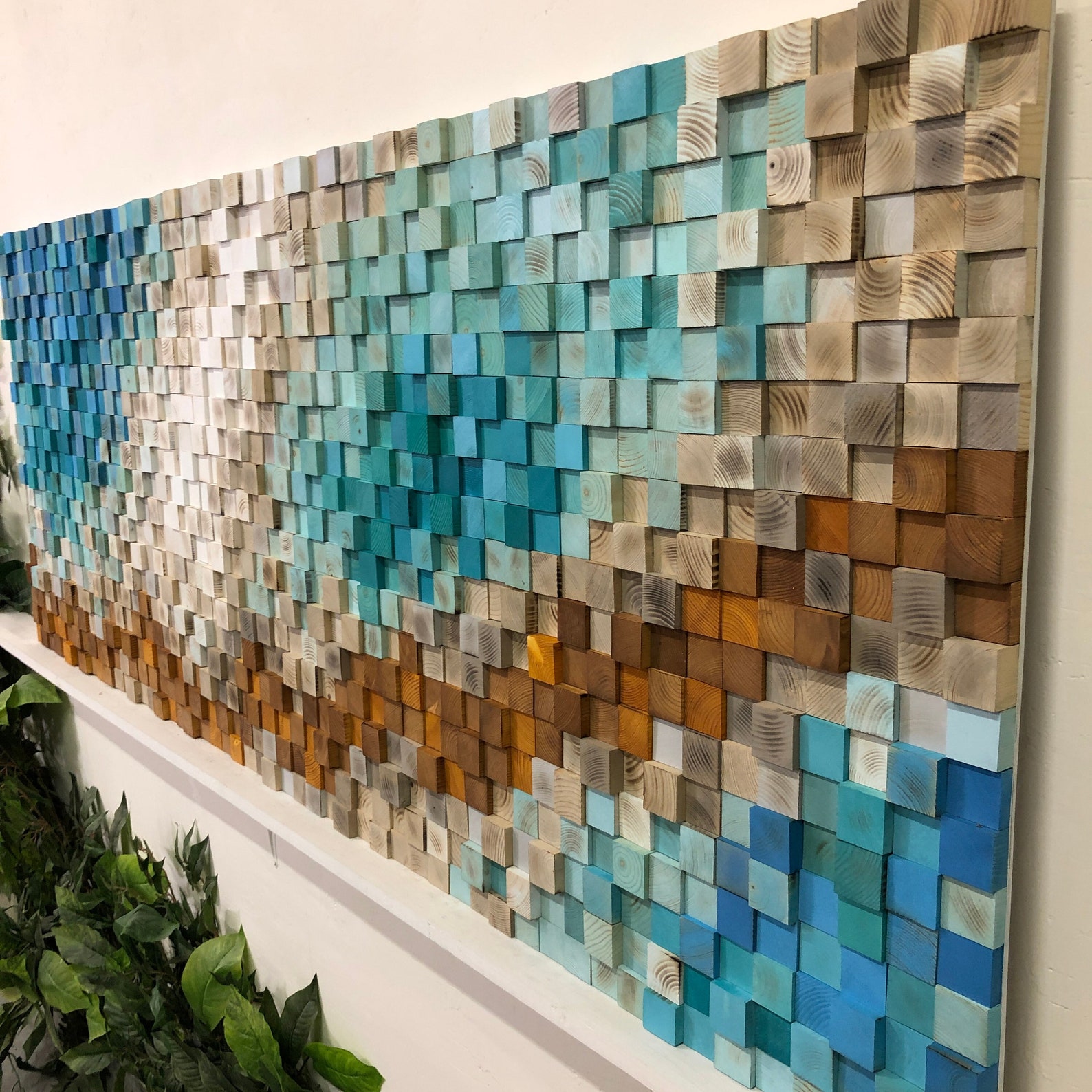 Reclaimed Wood Sound Diffuser Wall Acoustic Panel Art earth, 3d Mosaic Wood Block Slat Wall Art