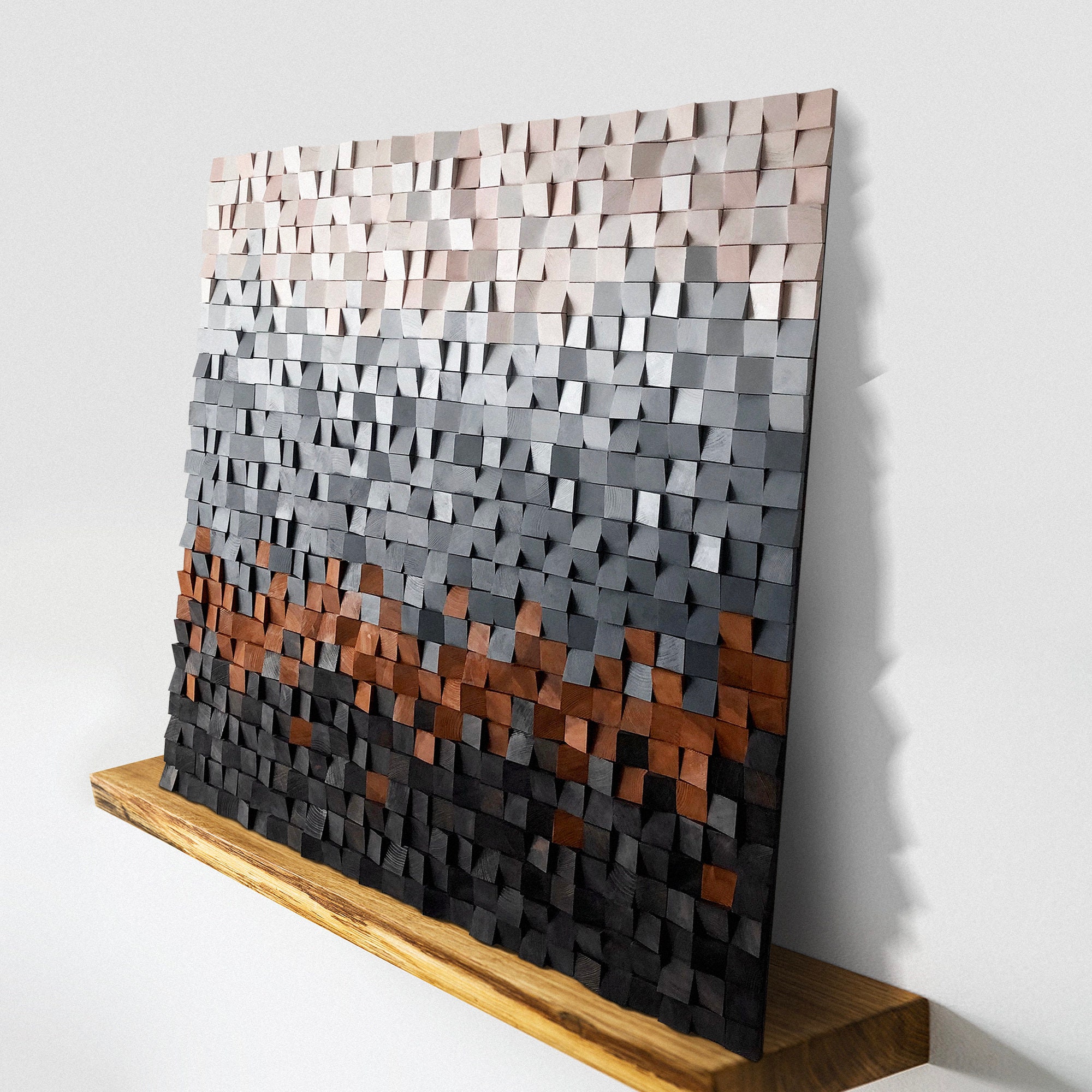 Scandinavian Geometric Wood Wall Art OFFWHITE. Reclaimed Wood Wall 3D Sound Diffuser Panel