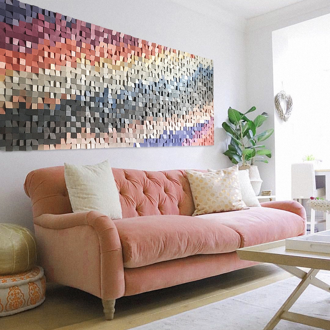 Large Wood Wall Sound Diffuser Art Acoustic Panel flow, Geometric Wood
