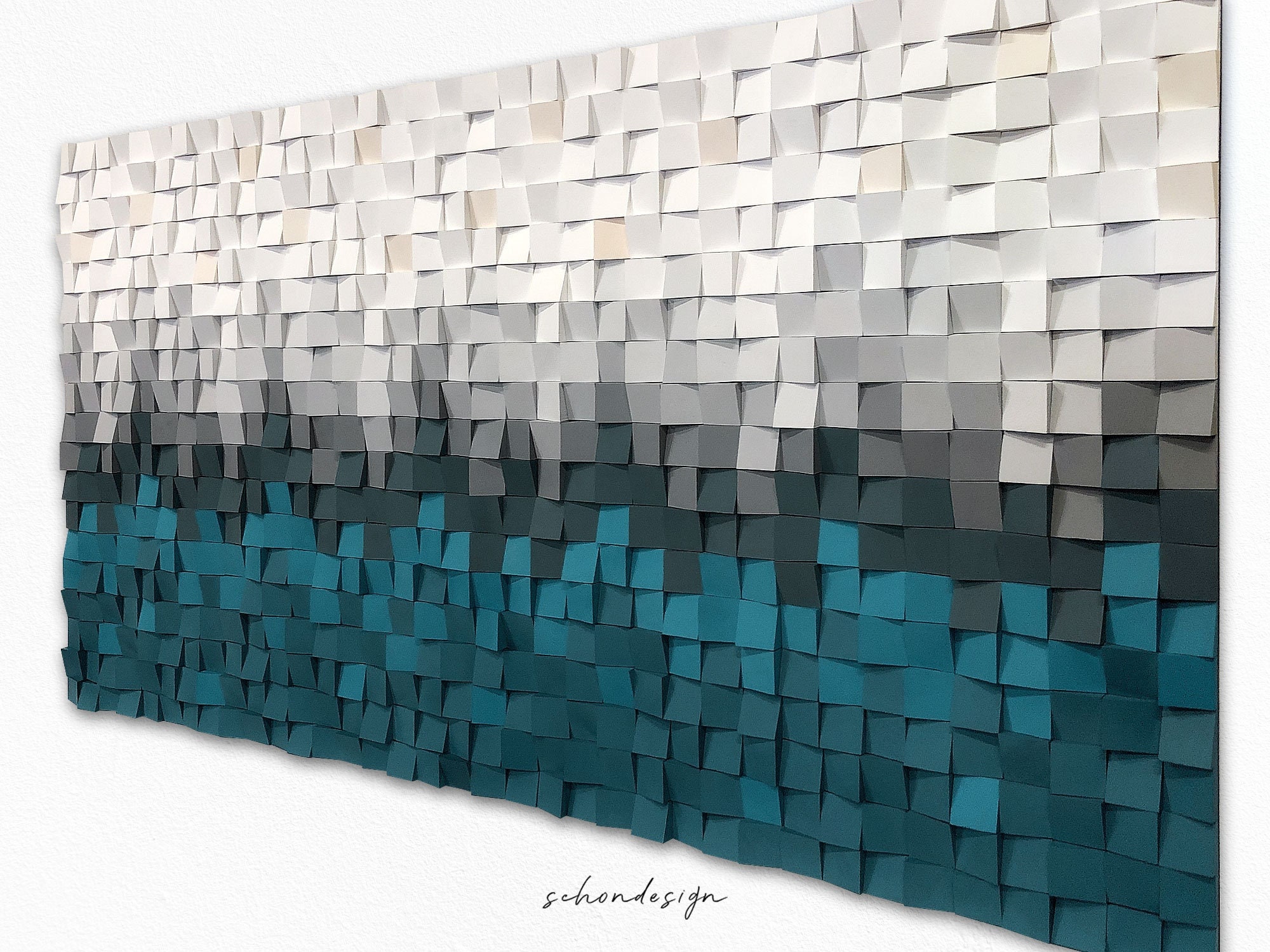 Acoustic Panel - Blue Wood Sound Diffuser - 3d Wall Panels - Large Wood Wall Panel - Geomeric Wall Art - Natural Wood - Wood Wall Art