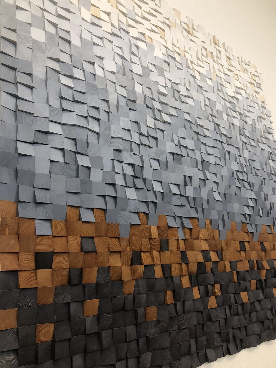 Scandinavian Geometric Wood Wall Art OFFWHITE. Reclaimed Wood Wall 3D Sound Diffuser Panel