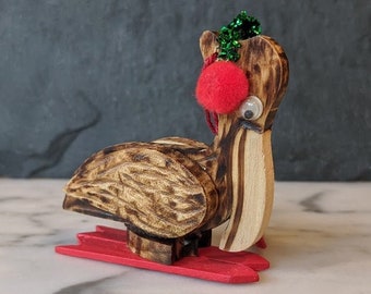 Pelican Christmas Ornament, Carved Wood Retro Handmade Bird Winter Decoration