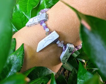 Warrior Princess Marbled Stone Pointed Amethyst Statement Bracelet Amethyst Spear Bracelet