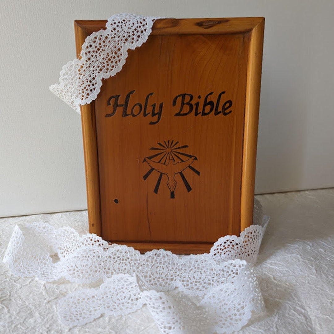 Bible Box, Vintage Wooden Bible Box With Jesus Dove Design, for