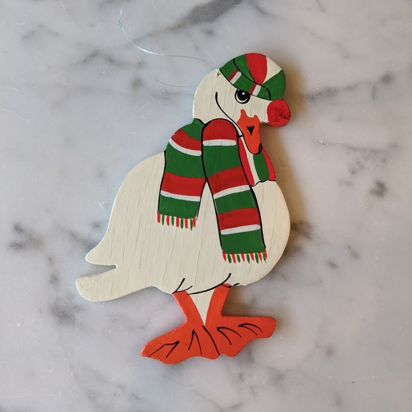 Christmas Goose Ornament Handmade Retro Painted Wood Winter Etsy