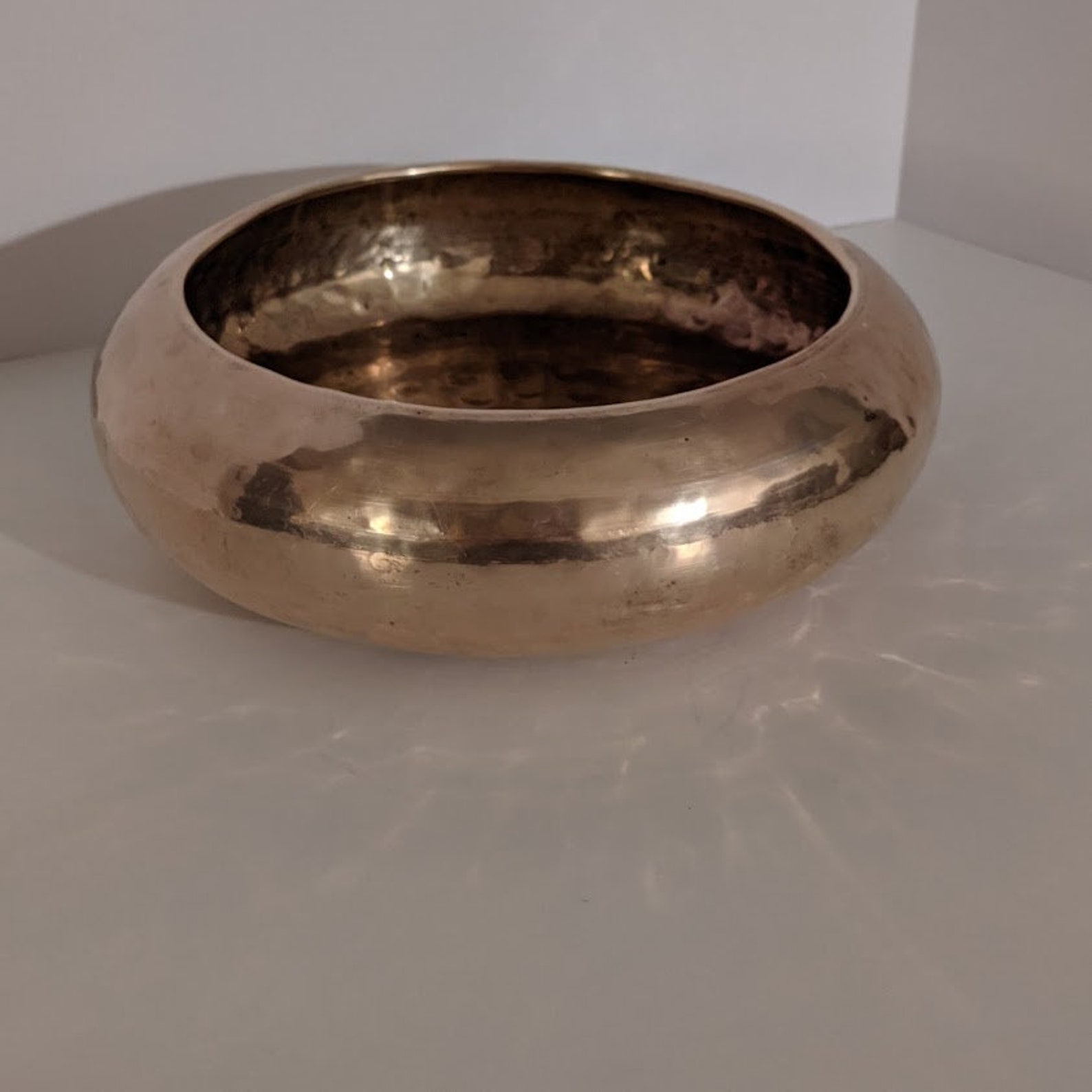 Hammered Brass Bowl Large Decorative Metal Bowl Shallow Etsy