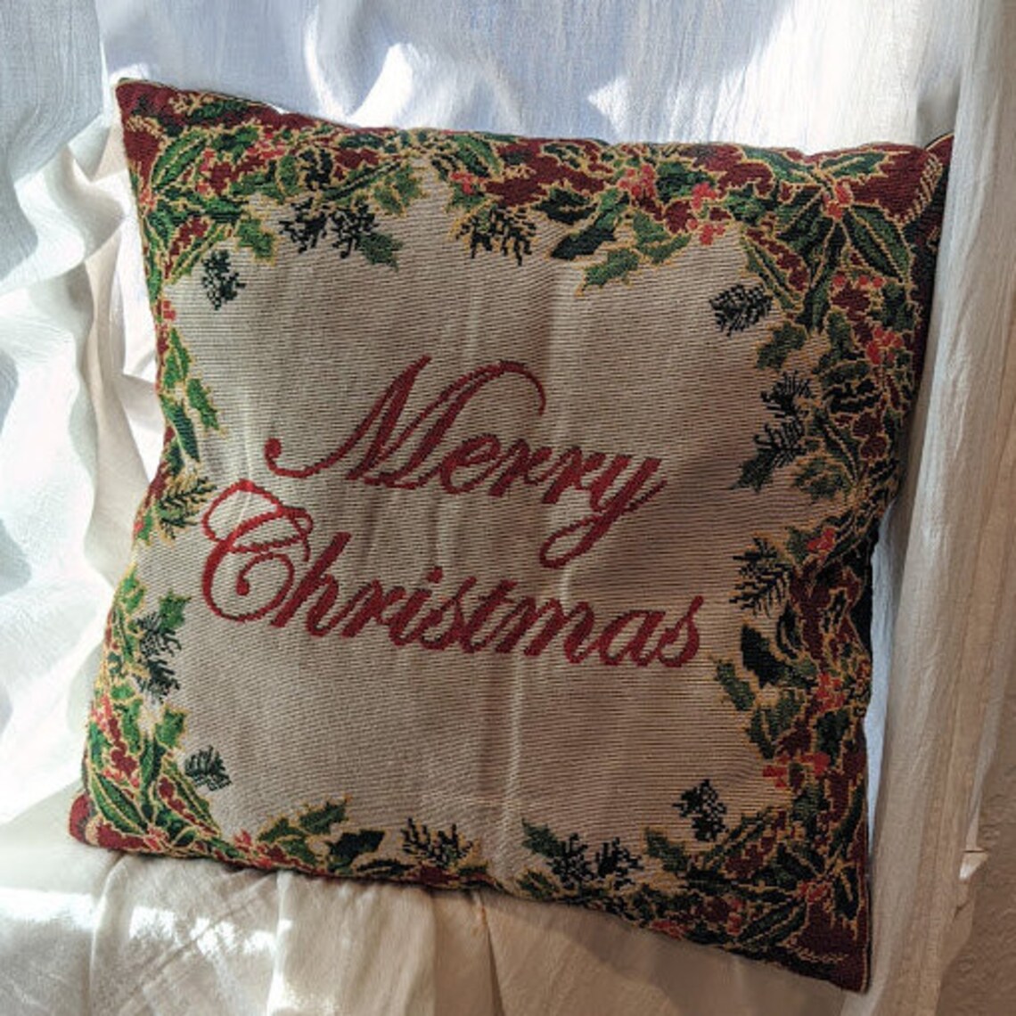 Merry Christmas Throw Pillow Vintage Christmas Decoration  Etsy