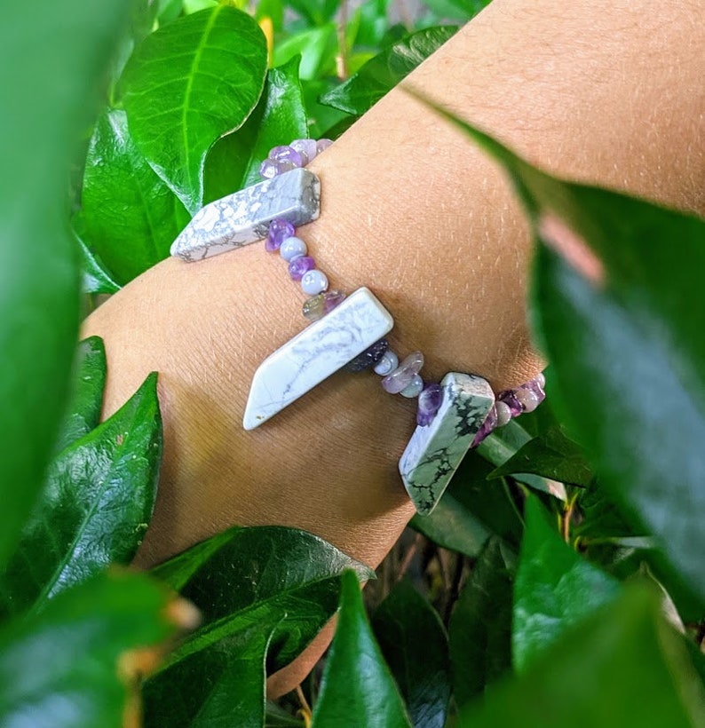 Warrior Princess Marbled Stone Pointed Amethyst Statement Bracelet Amethyst Spear Bracelet