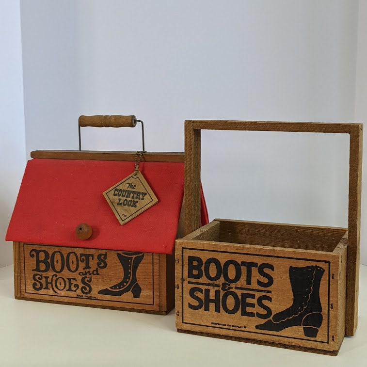 Boots and Shoes Vintage Baskets Set of Two Wooden and Fabric Etsy