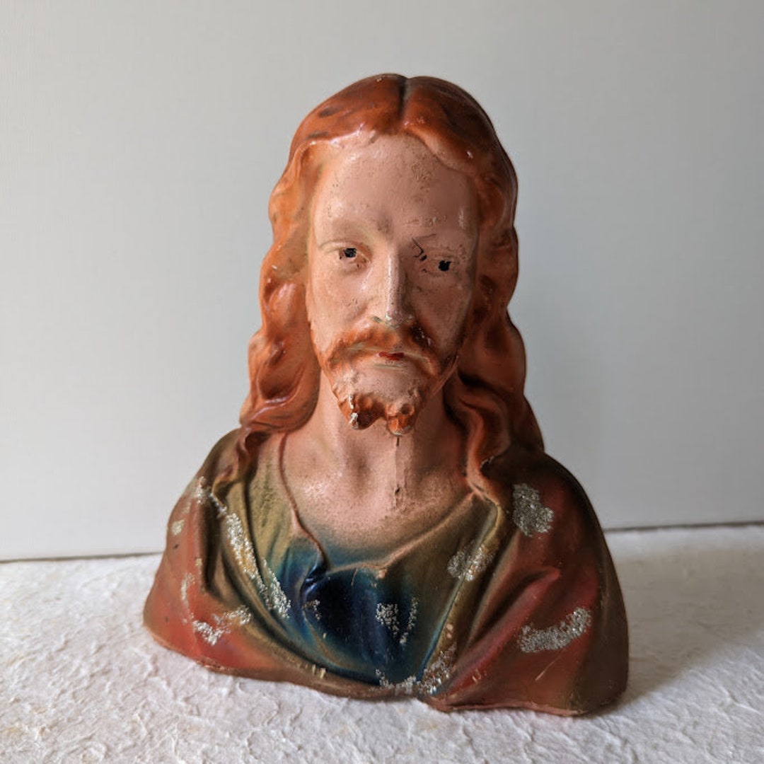 Jesus Statue, Vintage Jesus Christ Bust Figurine, Ceramic Plaster Retro