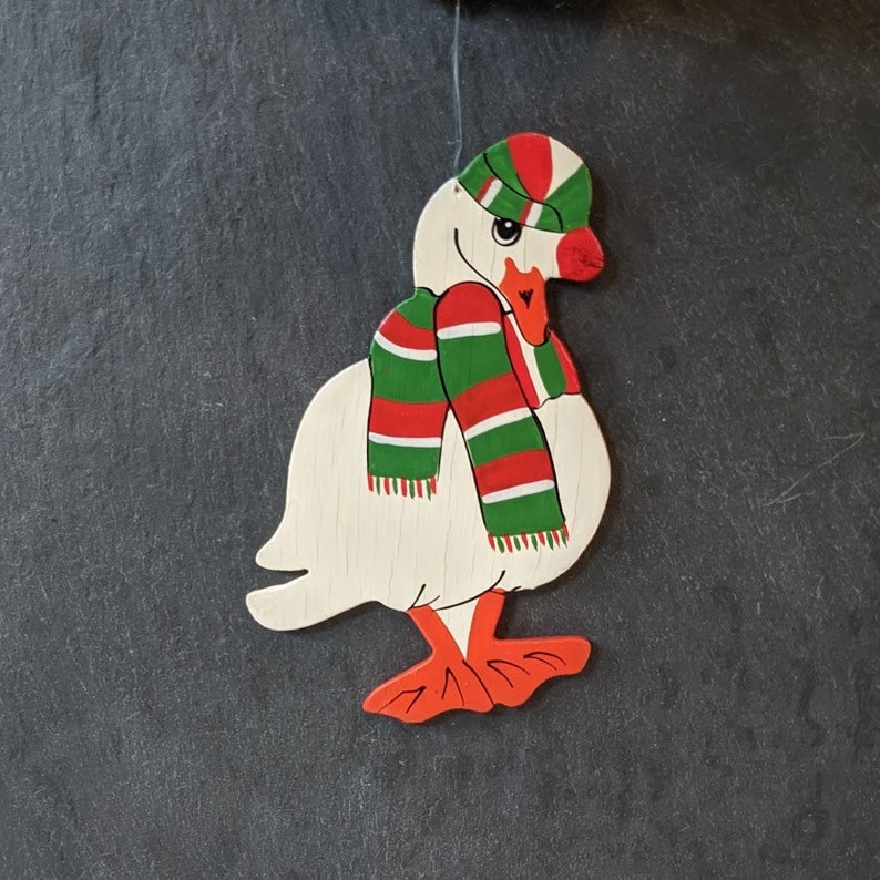 Christmas Goose Ornament Handmade Retro Painted Wood Winter Etsy UK