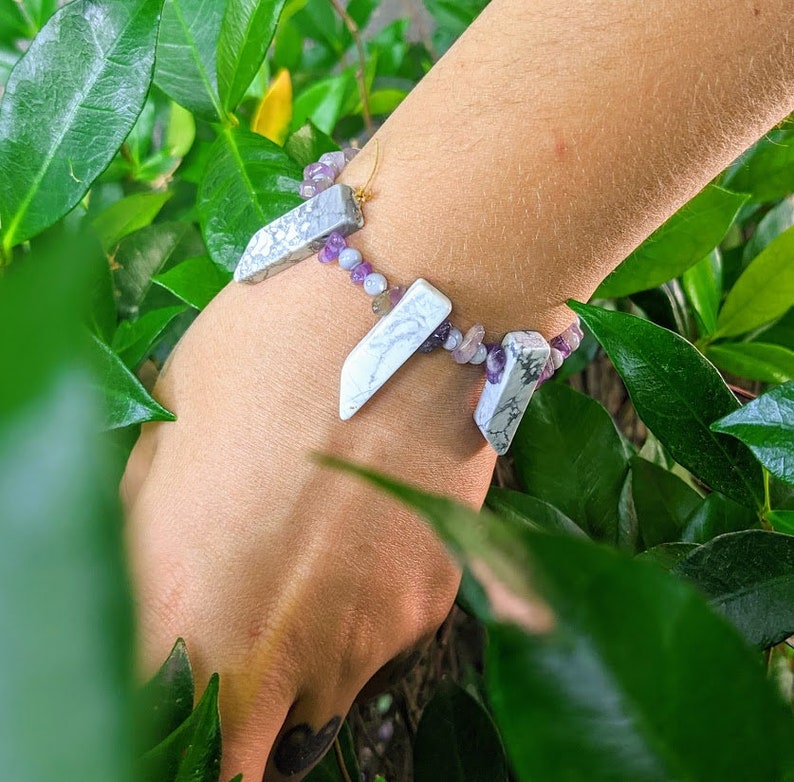 Warrior Princess Marbled Stone Pointed Amethyst Statement Bracelet Amethyst Spear Bracelet