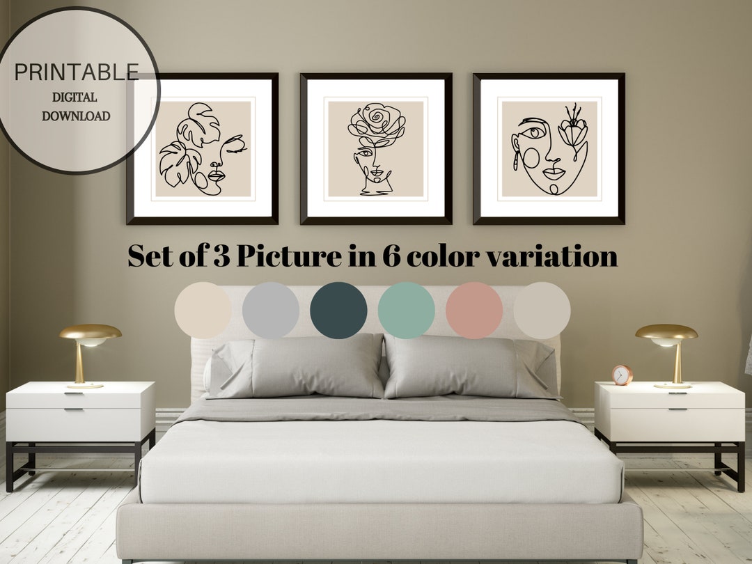 Lady Face Nr.28 , Woman Face Line Art Set of 3 in 6 Color Variations ...