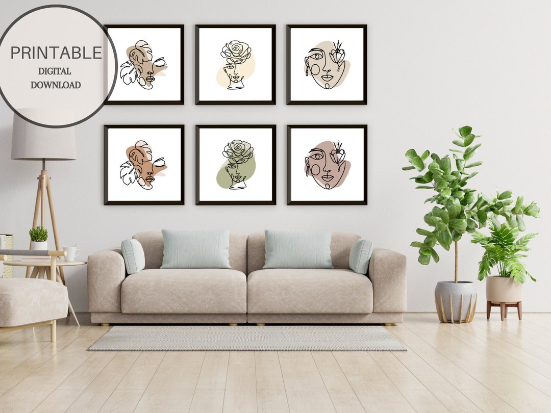 Lady Face Nr.27 , Woman Face Line Art Set of 3 in 2 Color Variations ...
