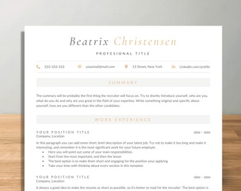 Professional Resume template, Minimalistic Resume Template for Word and Pages, Resume without Photo, Resume and Cover Letter, Simple CV