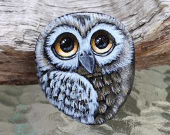 Búho Pintado en Roca: Arte caprichoso en piedra pintado a mano, pintura en piedra