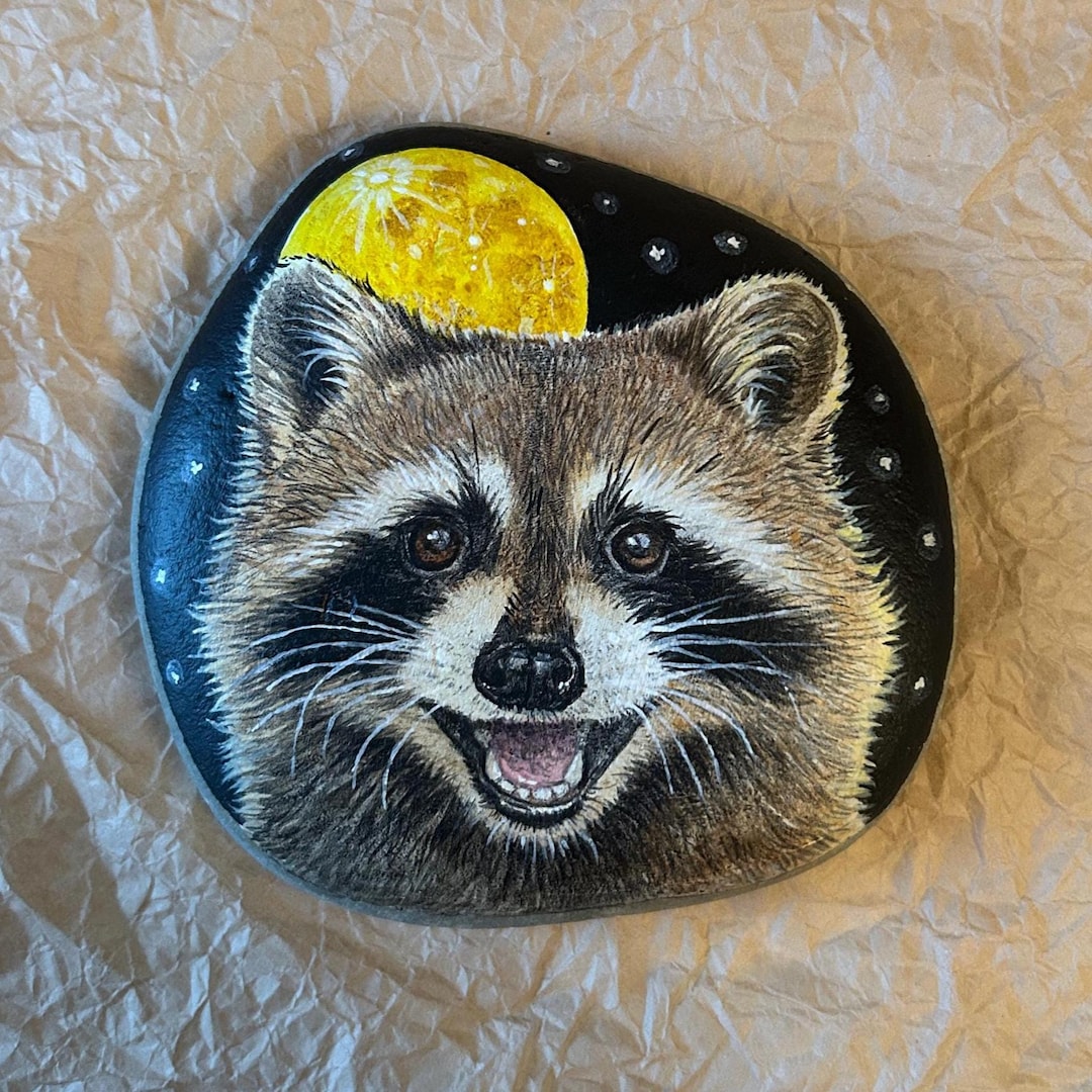 Happy Raccoon Painted Rock – Hand Painted Animal, Woodland Critter ...
