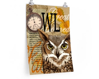 Great Horned Owl Collage, with original art by Wendy Berry, Premium Matte vertical posters