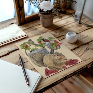 Squirrel Kitchen Wall Art Cute Animal Wall Décor Bird Artist Print Bird Lover Gift Fun Squirrel Drawing For Animal Lover Art Office Picture