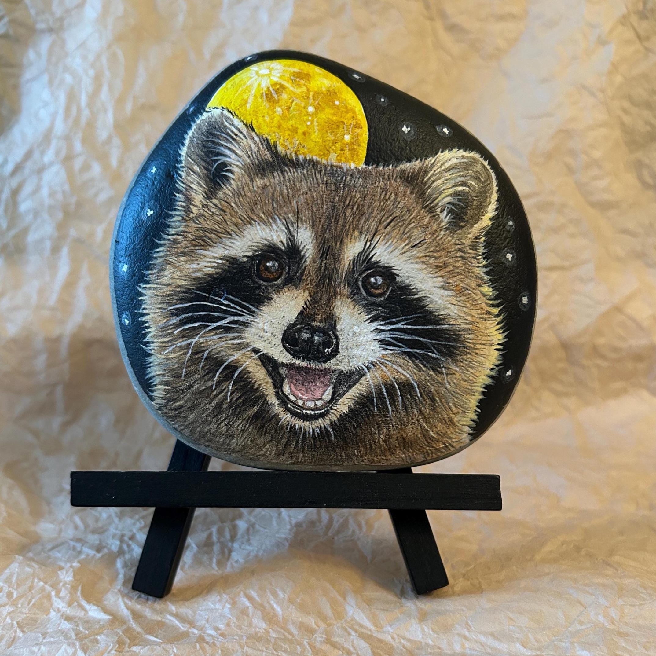 Happy Raccoon Painted Rock – Hand Painted Animal, Woodland Critter ...