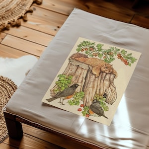 Squirrel Kitchen Wall Art Cute Animal Wall Décor Bird Artist Print Bird Lover Gift Fun Squirrel Drawing For Animal Lover Art Office Picture