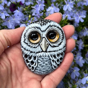 Handgemalter Eulen-Rock-niedliche Waldtierkunst-Acrylsteinmalerei, Eulen-Liebhaber-Geschenk Einzigartige Natur Briefbeschwerer-rustikale Regal-Dekor-Kunst-Felsen