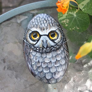 Niedlicher Big Mo. Handgemalter Eulen-Felsen Bemalter Stein Eulenfelsenmalerei Bemalte Eulen-Kieselvogel-Liebhabergeschenk Eulenliebhaber-Rocksteinmalerei Kunst
