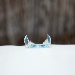Blue Topaz Quartz Studs, earrings, Sterling Silver, 14K Gold Filled, Rose Gold Filled, December Birthstone, Minimalist, Crescent Moon Shape