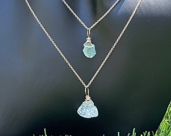 Raw Aquamarine Necklace: Gold Filled, Sterling Silver, March Birthstone