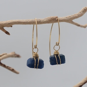 Sapphire Earrings, Raw Sapphire, dangle earrings, September Birthstone, Gold, Silver, Natural, Genuine Sapphire, Blue, mother's day gift