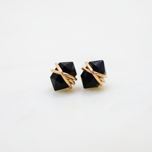 Dainty, Small Black Onyx earrings | Onyx studs | Sterling Silver | 14K Gold Filled | Rose Gold Filled | Post earrings, Gemstone, Tiny, large