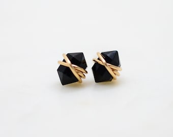 Dainty, Small Black Onyx earrings | Onyx studs | Sterling Silver | 14K Gold Filled | Rose Gold Filled | Post earrings, Gemstone, Tiny, large