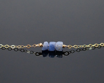 Raw Sapphire Anklet: Dainty Gemstone Ankle Bracelet, September Birthstone