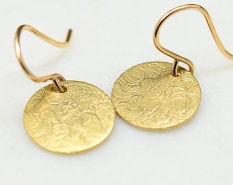Disc Earrings, Raw Brass, Circle earrings, Disc Earrings, Circle Textured, Disc Round Brass, Boho Jewelry