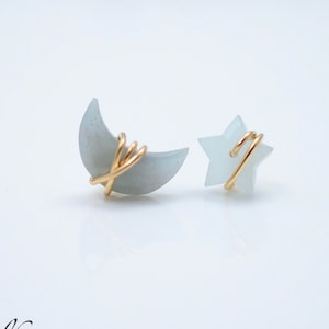 Aquamarin Ohrringe, Aquamarin Ohrstecker, Gold Filled, Zierliche, Minimalistische Ohrringe, Stern, Mond, Nautik, Himmlisch, März Geburtsstein